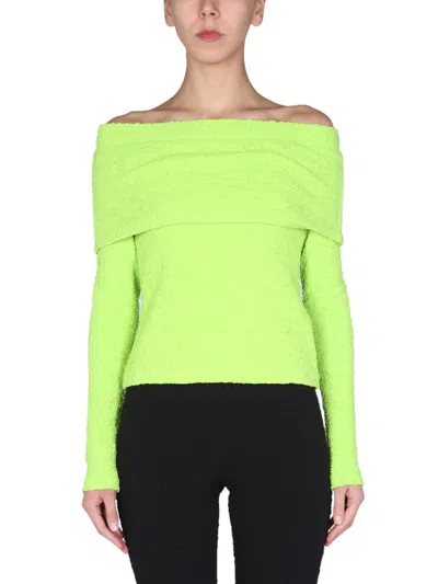 MSGM WOMEN GREEN TEXTURED OFF SHOULDER TOP, XS LUXURY TOPS FOR WOMEN DARVEYS