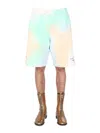 Msgm Tie Dye Pattern Bermuda In Green
