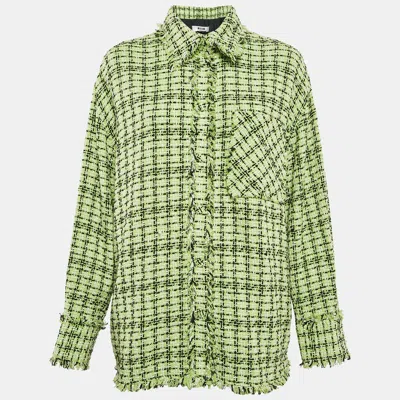 Msgm Green Tweed Fringed Jacket