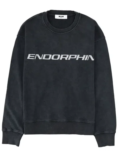 Msgm Grey Cotton Sweatshirt In Black