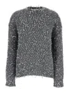 Msgm Grey Crewneck Sweater With All-over  Frayed Details In Cotton Blend In Grey