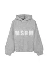 Msgm Grey Crop Sweater For Girl With Logo In Gray