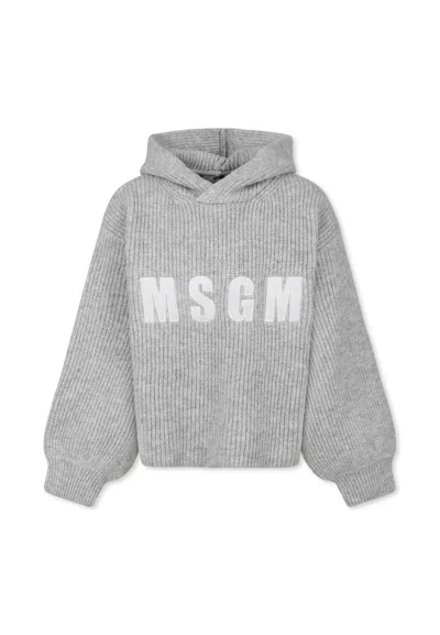Msgm Kids' Grey Crop Sweater For Girl With Logo In Gray