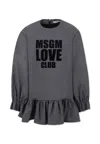 Msgm Logo-print Ruffled Dress In Gray