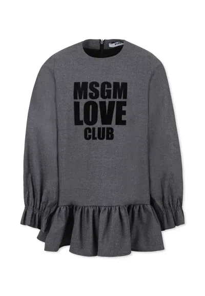 MSGM GREY DRESS FOR GIRL WITH LOGO