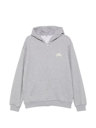 Msgm Grey Hooded Zip-up Sweatshirt  Kids In Gray