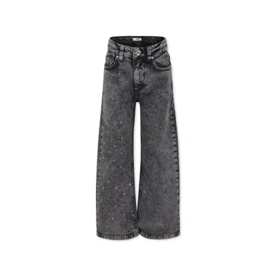 Msgm Kids' Grey Jeans For Girl With Rhinestones In Gray