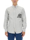 Msgm Grey Regular Stripes Shirt In Grey