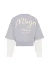Msgm Grey Sweatshirt For Boy With Logo In Blue