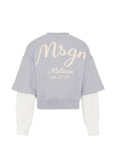 Msgm Kids' Grey Sweatshirt For Boy With Logo In Blue