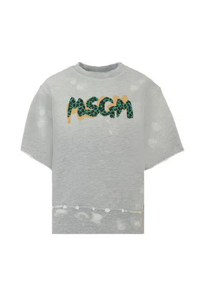 Msgm Kids' Grey Sweatshirt For Boy With Writing In Gray