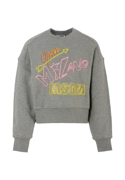 Msgm Kids' Grey Sweatshirt For Girl With Logo In Gray