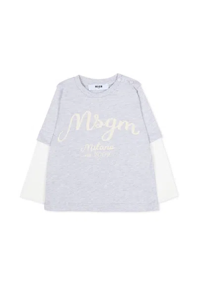 Msgm Grey T-shirt For Baby Boy With Logo In Gray