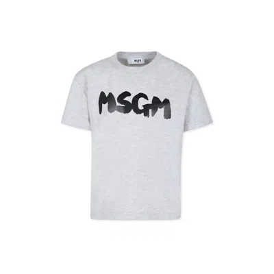 Msgm Grey T-shirt For Kids With Logo In Grigio Melange Chiaro