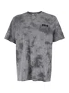 Msgm Grey T-shirt With Embroidered Logo On The Front And All-over Tye-die Print In Cotton Man In Gray