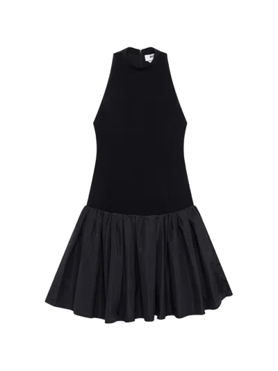 Msgm Halterneck Pleated Midi Dress In Black