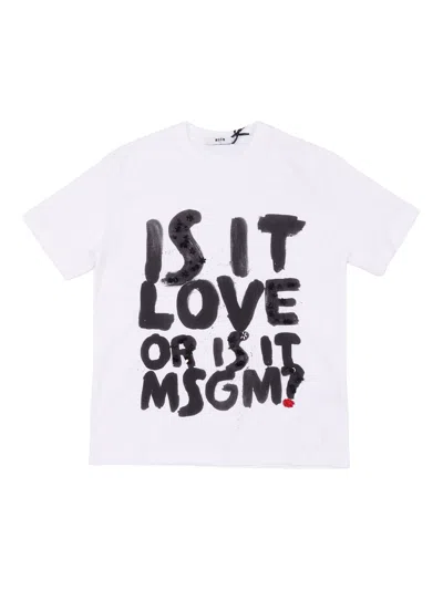 Msgm Kids'  Hand Embroidery Jersey T-shirt Girl In White