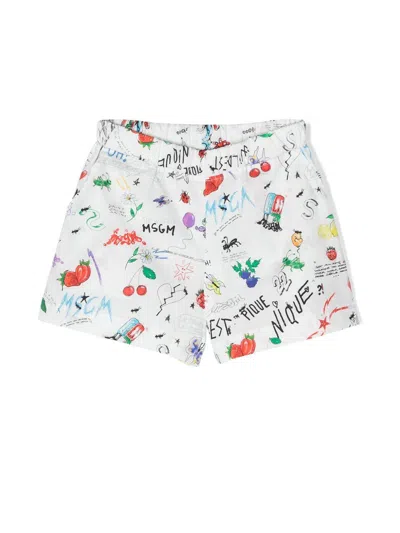 Msgm Kids' Hand-painted Design Shorts In White