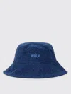 Msgm Textured Fabric Logo Brim Hat In Blue
