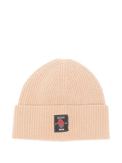 MSGM MSGM BEIGE RIBBED WOOL HAT