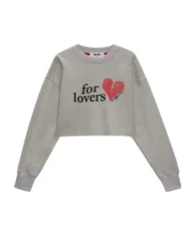 Msgm Heart Cropped Sweatshirt In Gray