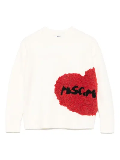 Msgm Kids' Heart-embroidered Jumper In Neutrals
