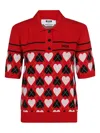 Msgm Jacquard Knit Polo Shirt In Red