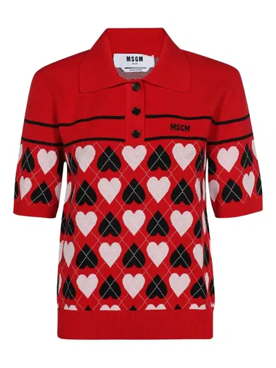 MSGM HEART-PATTERN POLO SHIRT