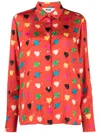 Msgm Red Shirt With Arrowed Heart Print Motif In Red