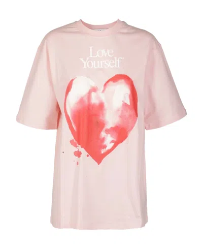 Msgm Heart-print Cotton T-shirt In Pink