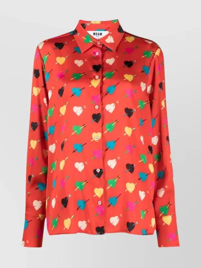 MSGM HEART PRINT CUFFED SLEEVES LONG SLEEVE TOP
