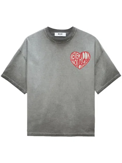 Msgm T-shirt Mit Herz-print In Grau