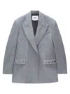 Msgm Heather Grey Eyelet-embellished Single-breasted Blazer In Gray