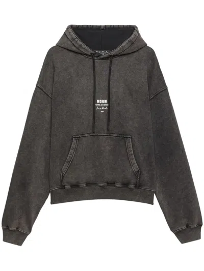 Msgm Helmet Print Drawstring Hoodie In Black