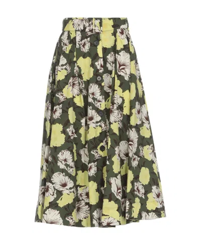 Msgm Hibiscus Camouflage-print Skirt In Green