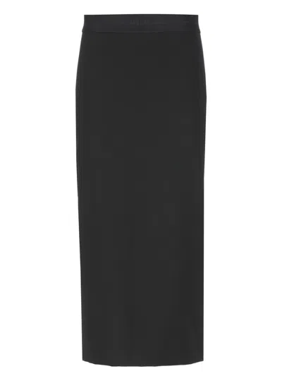 Msgm High-waist Logo-jacquard Midi Skirt In Black