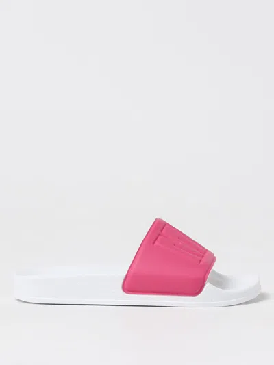 Msgm Slide Sandal With Logo In Fuchsia