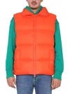 Msgm Logo Embroidered High Collar Padded Jackets In Orange