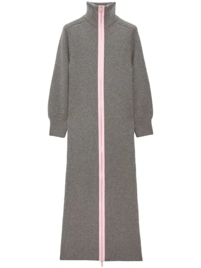 Msgm High-neck Ribbed Maxi Dress In Grey