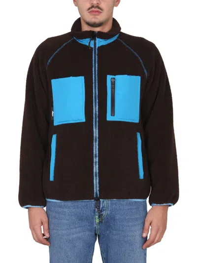Msgm High Neck Zippered Front Sports Jacket For Men In Brown