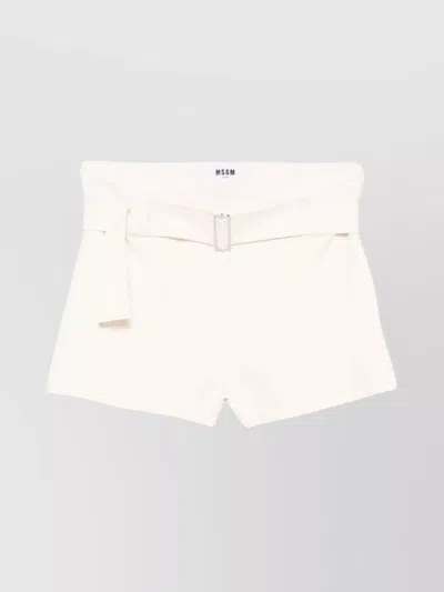 Msgm High Waist Belted Shorts With Pockets Detail In White