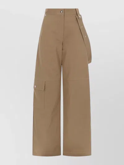 Msgm High Waist Cargo Pants Button Detail In Brown