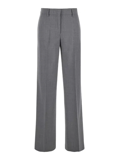 Msgm Shiny Pinstriped Wide-leg Trousers In Grey