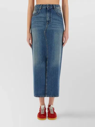 MSGM HIGH-WAISTED DENIM SKIRT FRONT SLIT