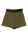 Msgm Pleated-panel Ribbon-trimmed Shorts In Green