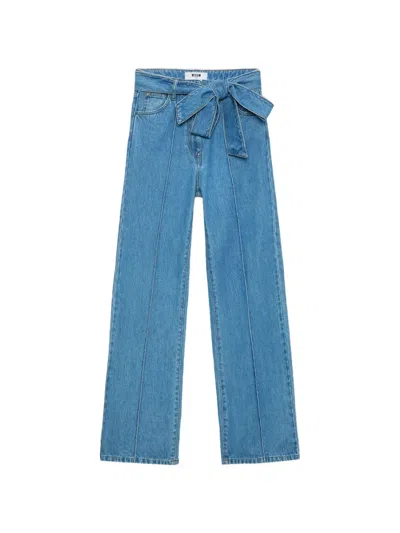 Msgm High-waisted Tie-waist Jeans In Blue