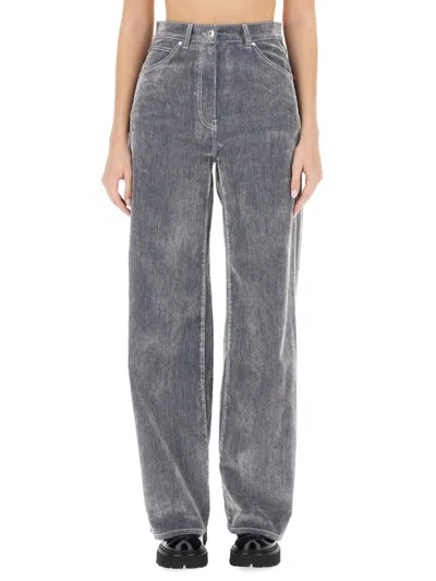 Msgm High-waisted Wide-leg Denim Pants With Classic Five-pocket Design In Grey