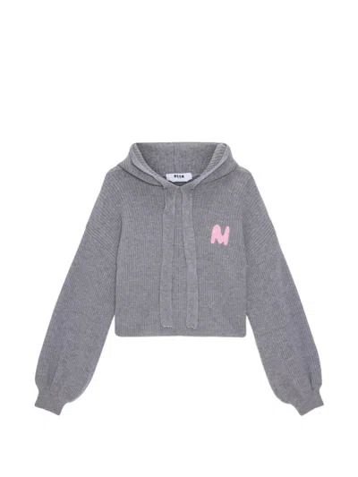 Msgm Hooded Balloon-sleeve Sweater In Gray