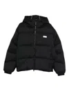 Msgm Short Black Down Jacket With White Label And Zip  In Black