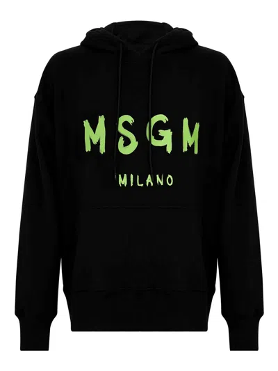 MSGM HOODED COTTON SWEATSHIRT WITH GREEN LOGO